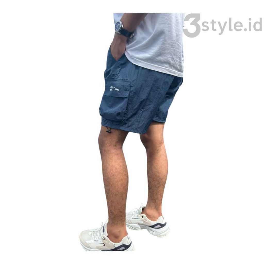 3Style Celana Pendek Cargo Pria Wanita Parasut Crinkle Nylon Premium Anti Air Biru Tosca || Cargo Pe