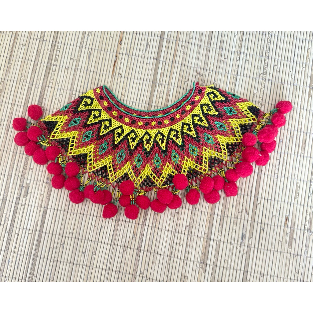 Manika Kaltim - Kalung Teratai Manik Dayak pompom / Rumpi pompom / Rompi Manik Anak & Dewasa Dayak K