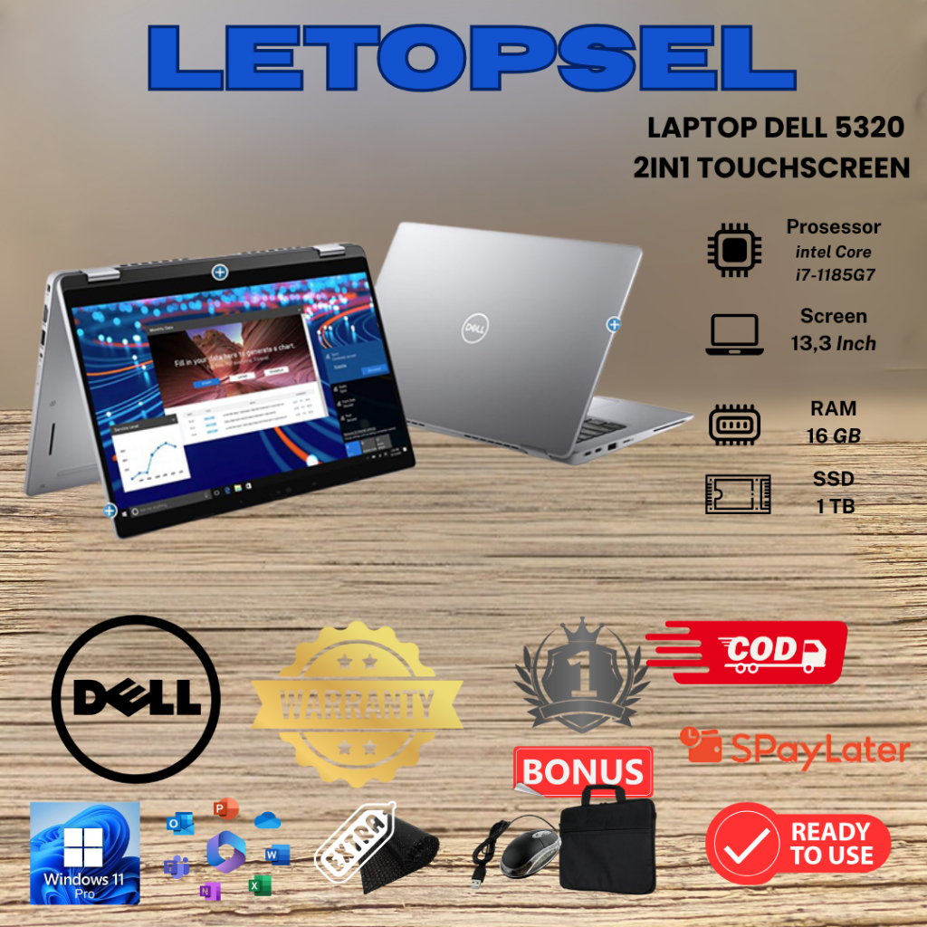 LAPTOP DELL LATITUDE 5320 2in1 TS CORE i7 GEN 11TH TOUCHSCREEN RAM 16GB SSD UP 1 TB/BONUS TAS LAPTOP