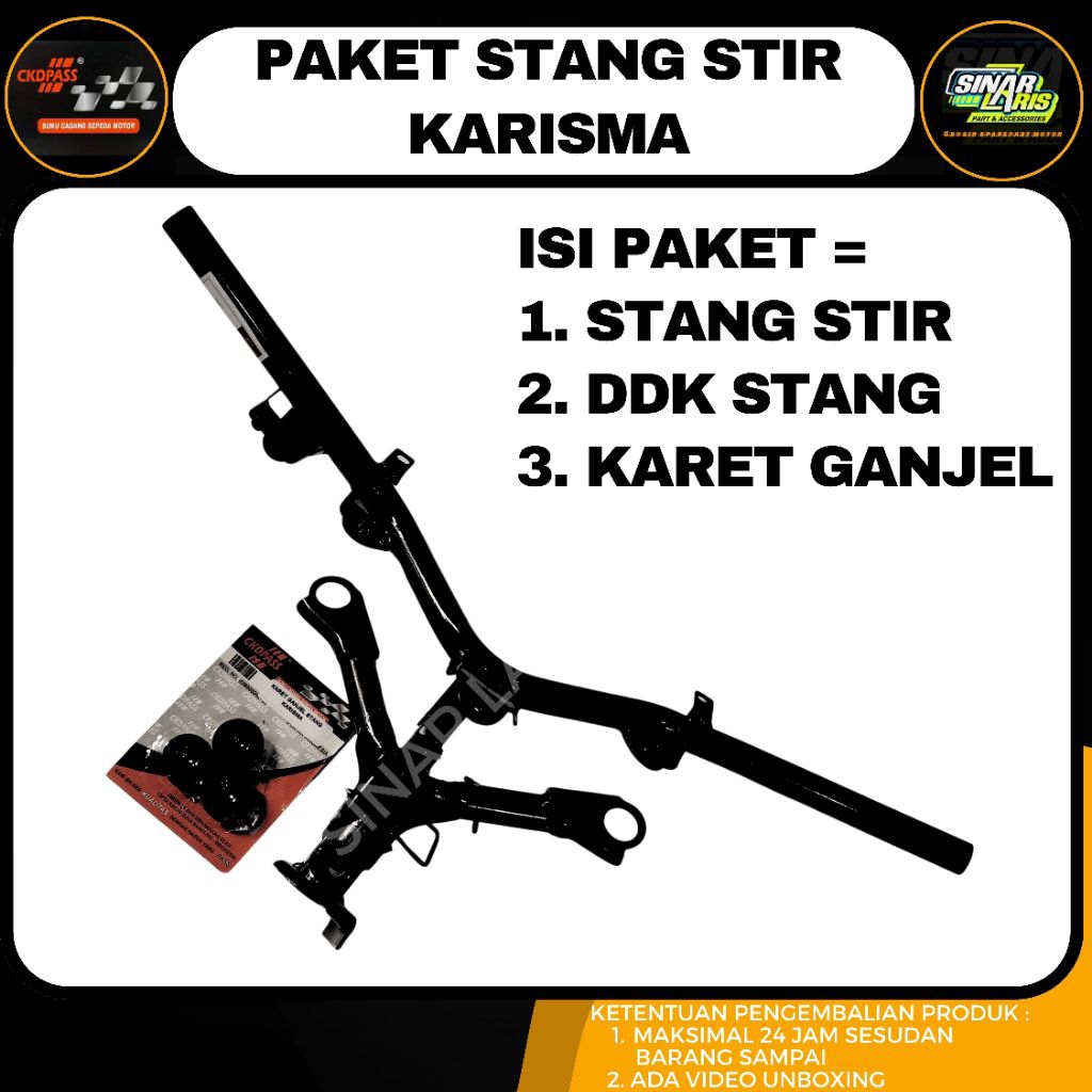 PAKET STANG KARISMA DUDUKAN STANG STIR KARISMA FREE KARET GANJEL CKDPASS KUALITAS ORIGINAL