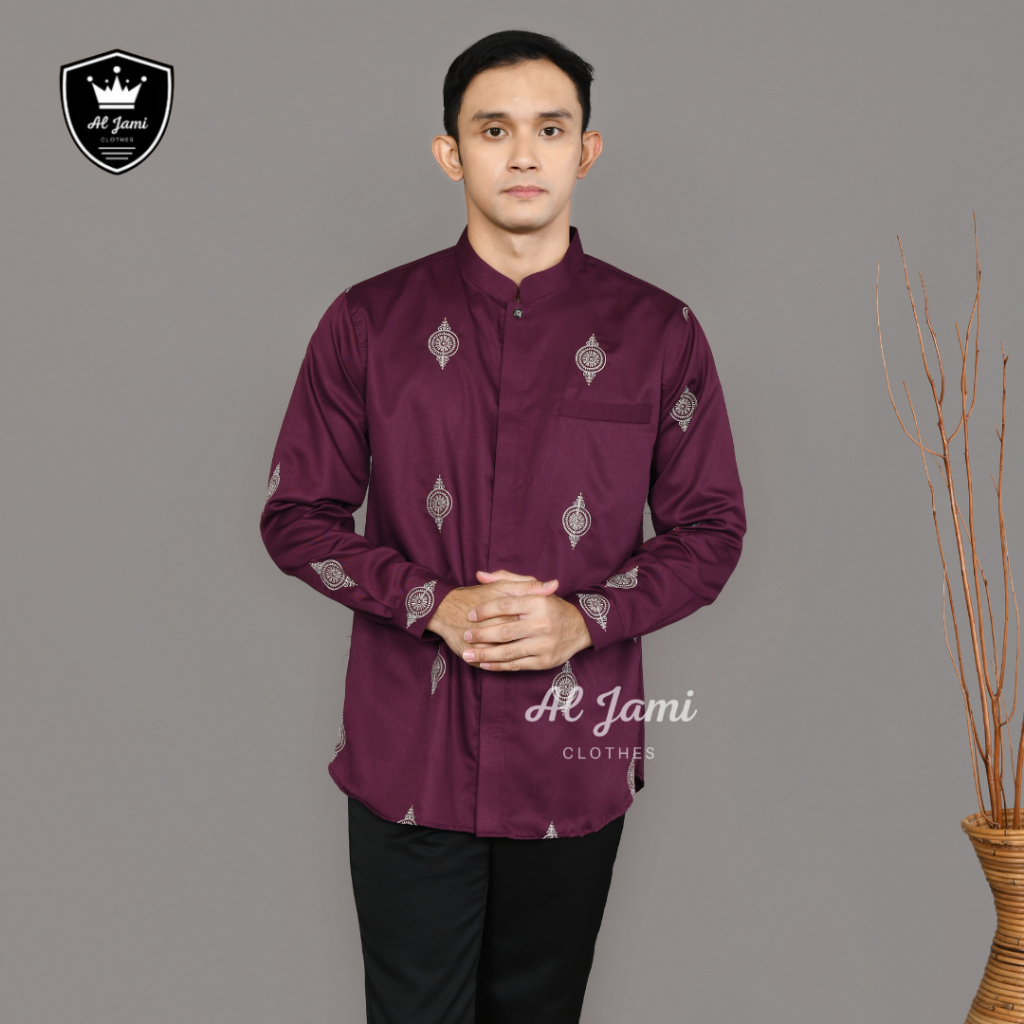 AL - JAMI ABBAS Kemeja Koko Sultan Premium Full Bordir Batik Mewah Lengan Panjang Katun Toyobo