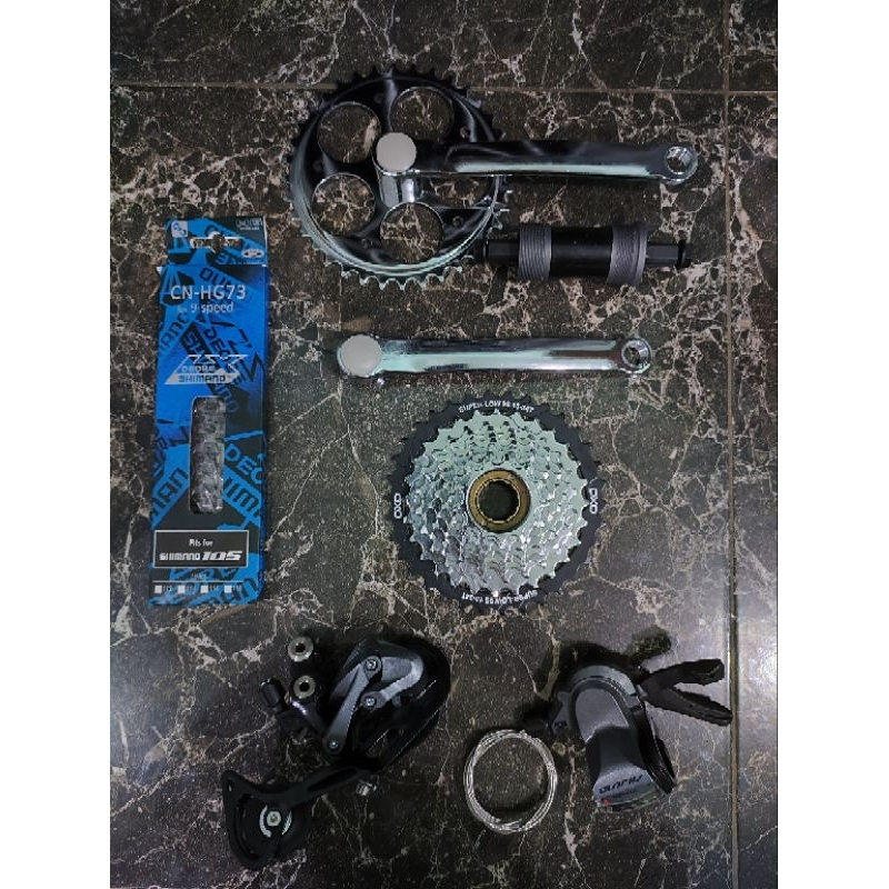 Groupset Shimano 6 7 8 9 Speed Altus M370 Alivio M4000 Ulir Drat Freewheel with Crankset Kotak Singl