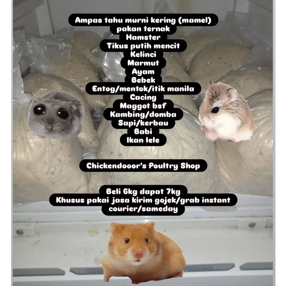 AMPAS TAHU 1KG KERING (MAMEL) MURNI FRESH PAKAN TERNAK 1 KG MAKANAN HAMSTER PAKAN HAMSTER CAMPBELL C