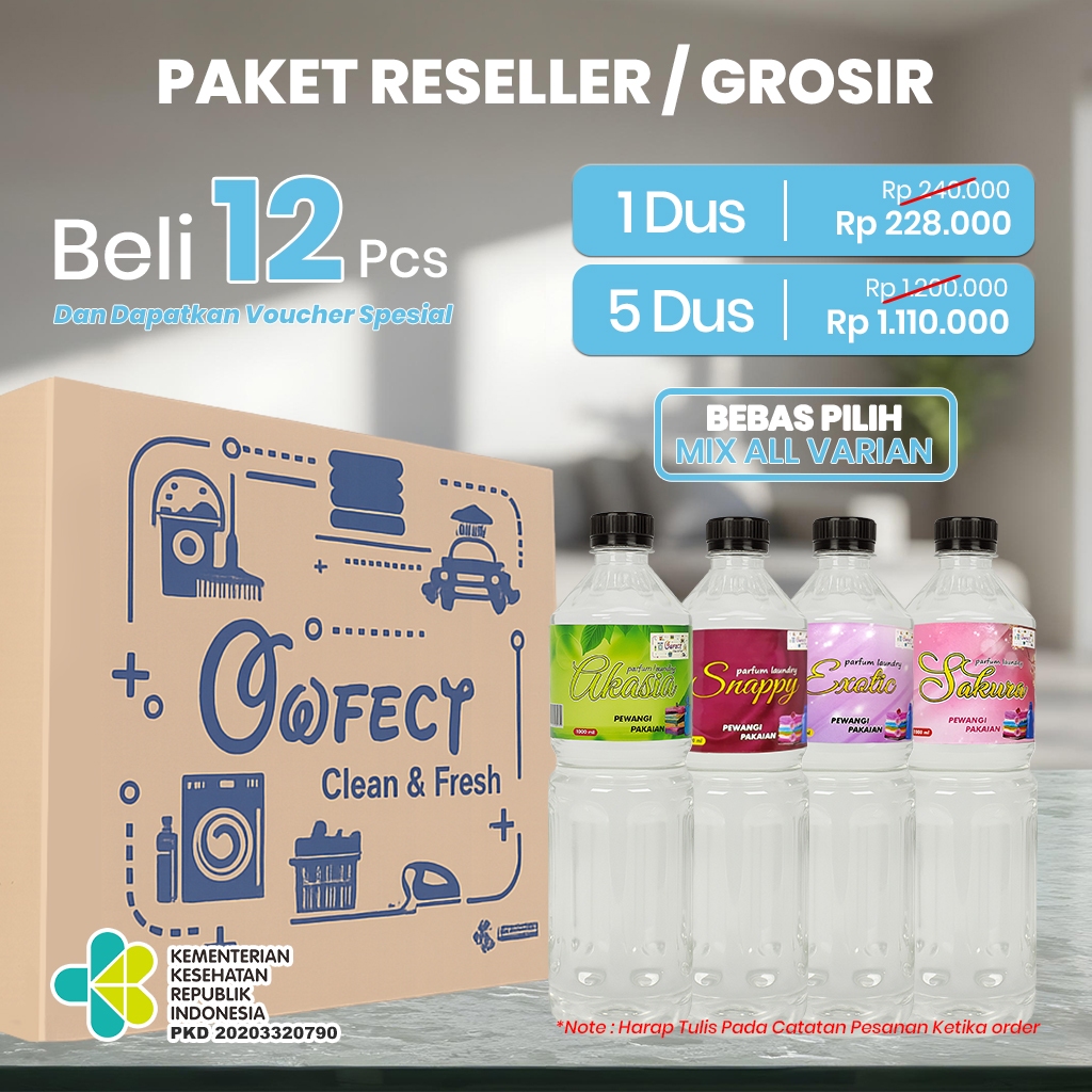 Paket Usaha Parfum Laundry Owfect/Pewangi pakaian laundry / Reseller & Grosir Parfum Laundry 1liter