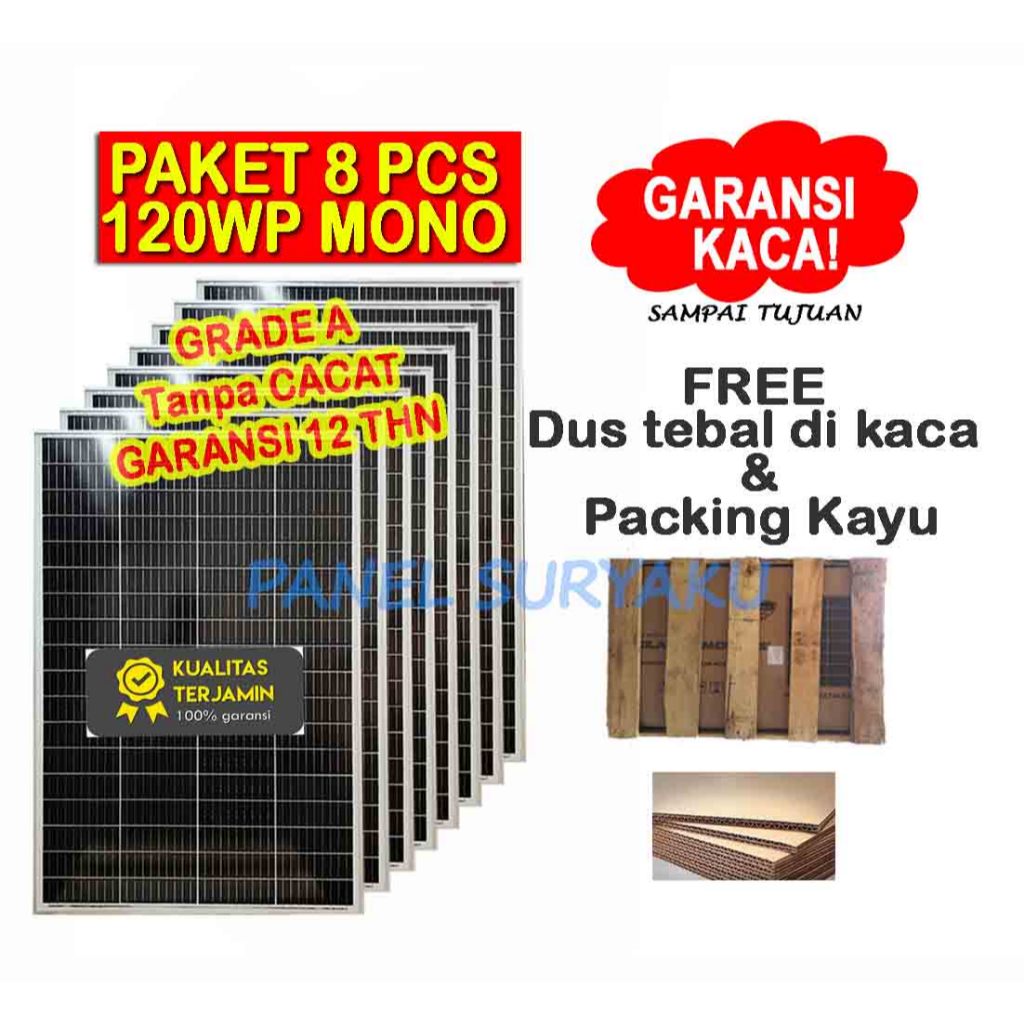 Paket 6pcs Solar Cell 120wp Mono Solar Panel Surya 120wp Mono FREE Packing Kayu