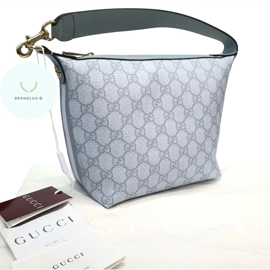 Gucci GG Supreme ophidia shoulder hobo Handbag Beige Baby Blue