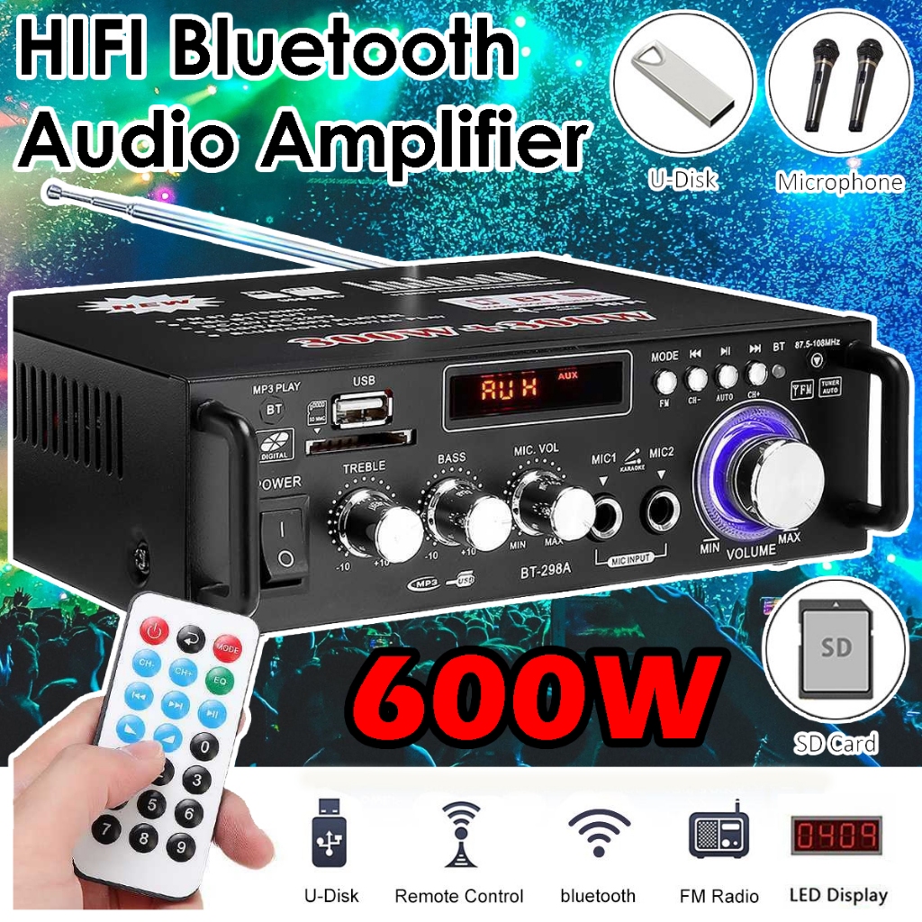 HIFI Audio Amplifier Bluetooth 600W Dengan Remote Control - FM Radio - Equalizer - EQ - Power Audio 