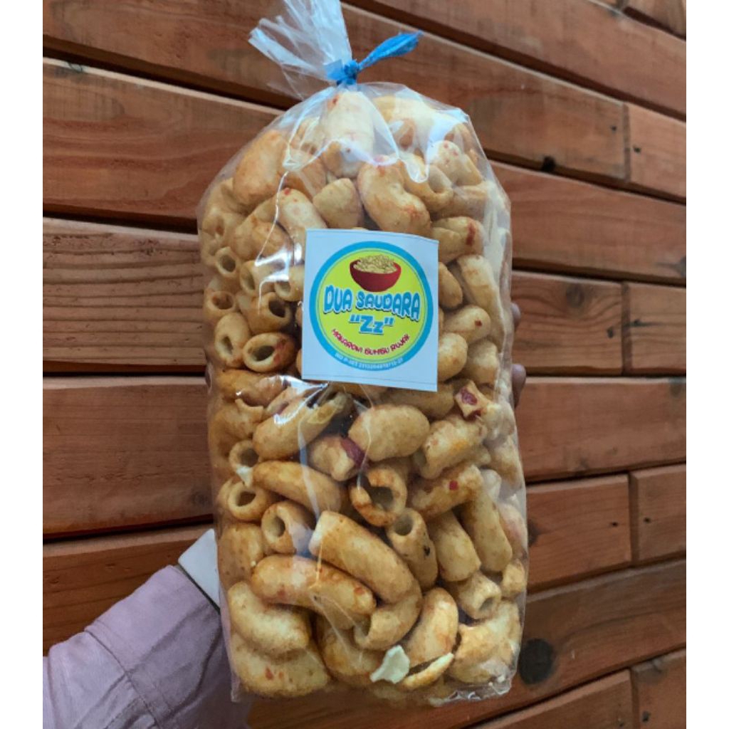 250 gr makaroni pedas bumbu rujak ORI enak gurih dua saudara zz harga murah cemilan/makanan kiloan g