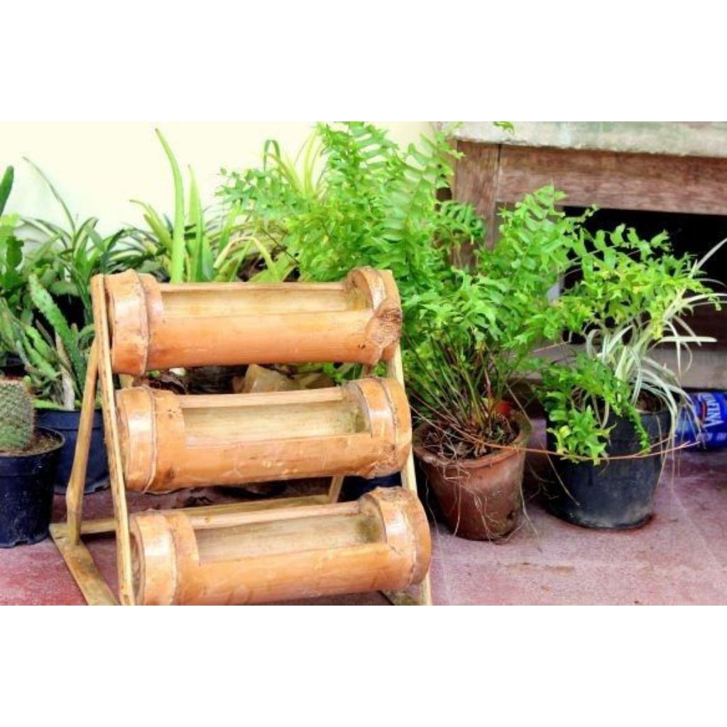 pot bunga dari bambu unik minimalis