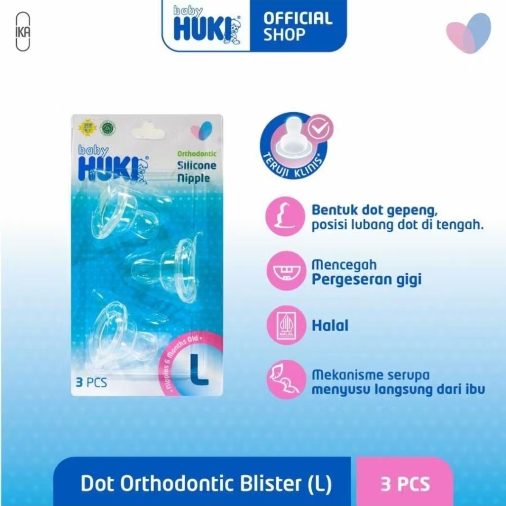 Huki Orthodontic Silicone Nipples isi 3 dot bayi / huki dot gepeng  / huki gepeng / dot bayi / dot /