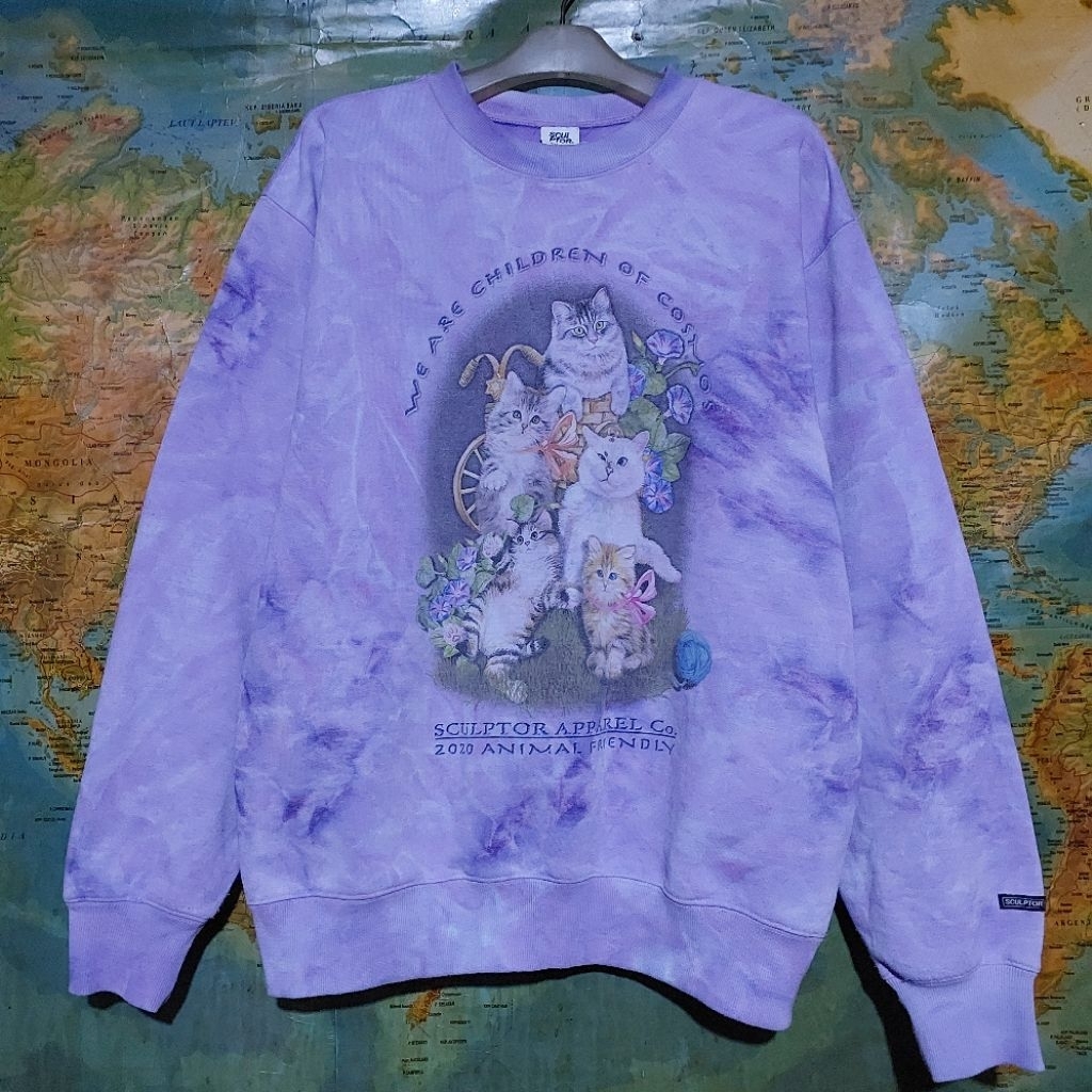 crewneck sweatshirt SCULPTOR KITTEN FRIENDS TIE-DYE light purple original