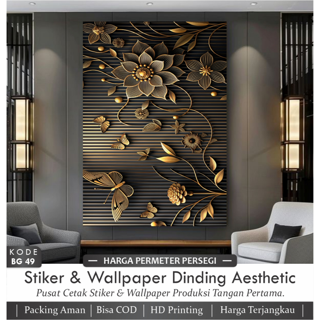 Stiker Dinding Bunga 3D Wallpaper Bunga 3D Dekorasi Dinding Estetik Wallpaper Hiasan Dinding Mewah