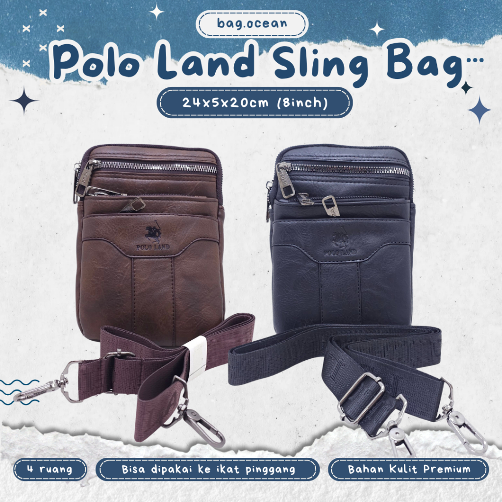 Tas Selempang Kulit Polo Land 5 Ruang Mini Unik Premium Compact 8 Inchi Original Import Murah / Tas 