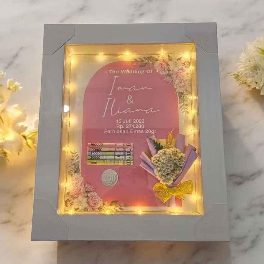 30x25cm lampu hias buket bunga edelweis LED scrap box bingkai frame 3D foto hadiah kado gift hampers