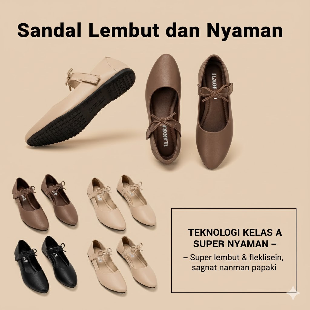 [Ilmora] FlatShoes Wanita Empuk - Sepatu Flat Cewek Tali Tengah - Sepatu Flat Shoes Wanita Ribbon