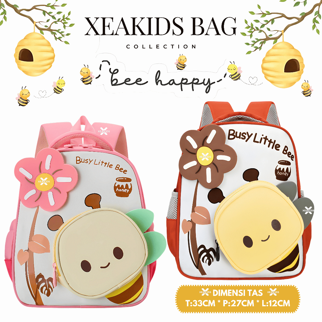 XEAKIDS Tas Sekolah BEE Anak Perempuan & LakiLaki Untuk TK PAUD KB PRESCHOOL NURSERY SD KELAS 1