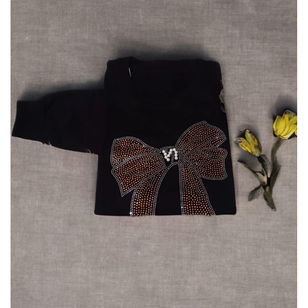 SWEATER ATASAN PANJANG WANITA CANTIK HITAM PUTIH JUMBO LD 116 - 120 )