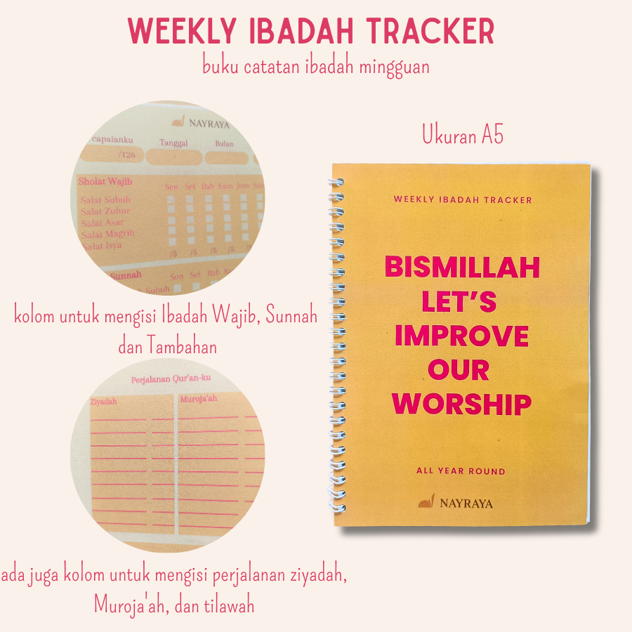 Weekly Ibadah Tracker A5 – Buku Catatan Ibadah Mingguan Muslim | Tracker Ibadah Wajib, Sunnah & Tamb