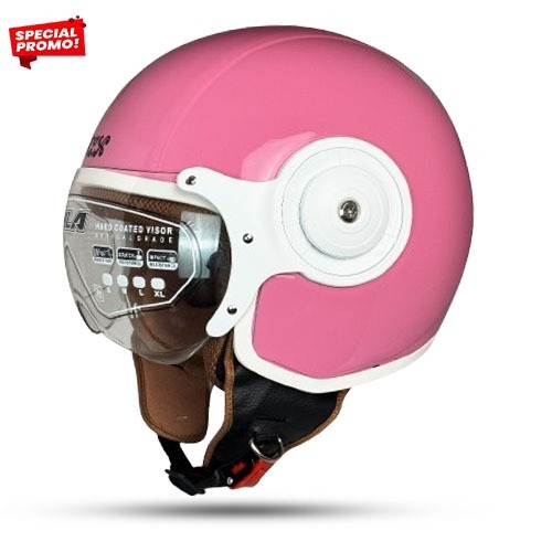 Helm Retro Hijab SNI Original Pink Glosy Helm Mla Octagon Terbaru/Helm Wanita Hijab Dewasa SNI