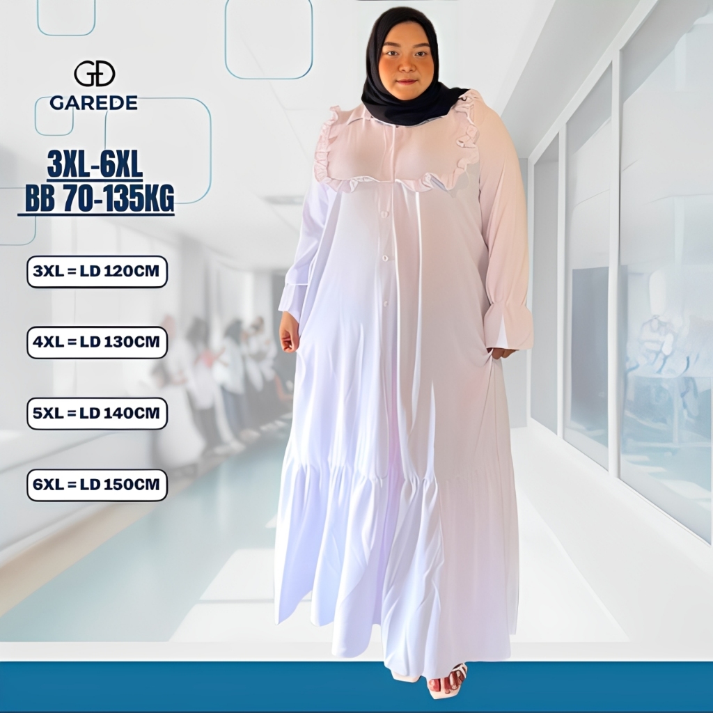 Garede - Gamis Jumbo LD 120 130 140 150 Crinkle Premium Abaya Putih Polos Mewah Terbaru Lebaran