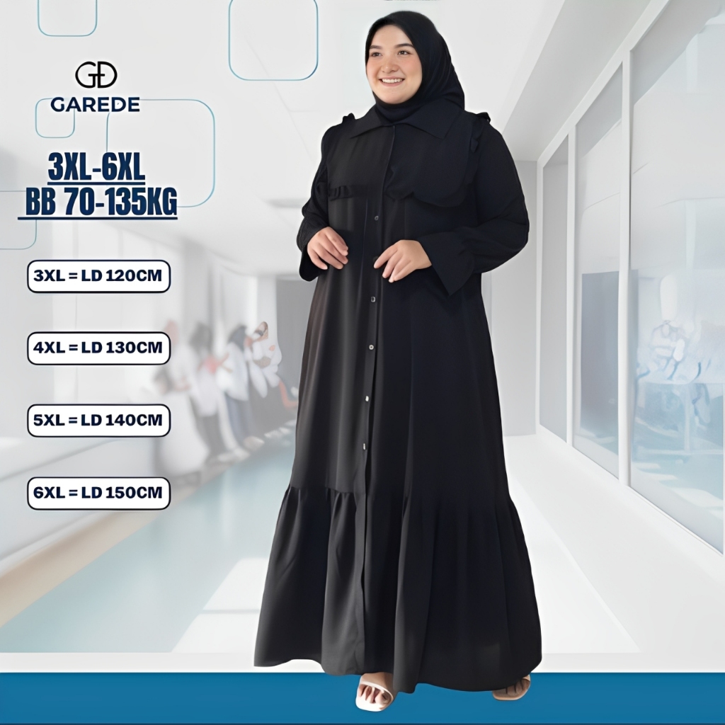 Garede - Gamis Jumbo LD 120 130 140 150 Hitam Polos Crinkle Premium Wanita Terbaru Mewah Elegan