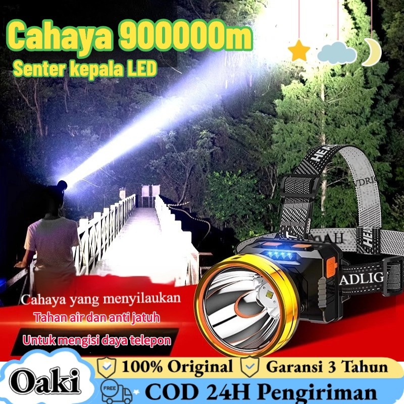 Senter Cas Super Terang Kepala Anti Air Jarak Jauh 600Watt Tahan 300 Jam Super LED Baterai Lithium S
