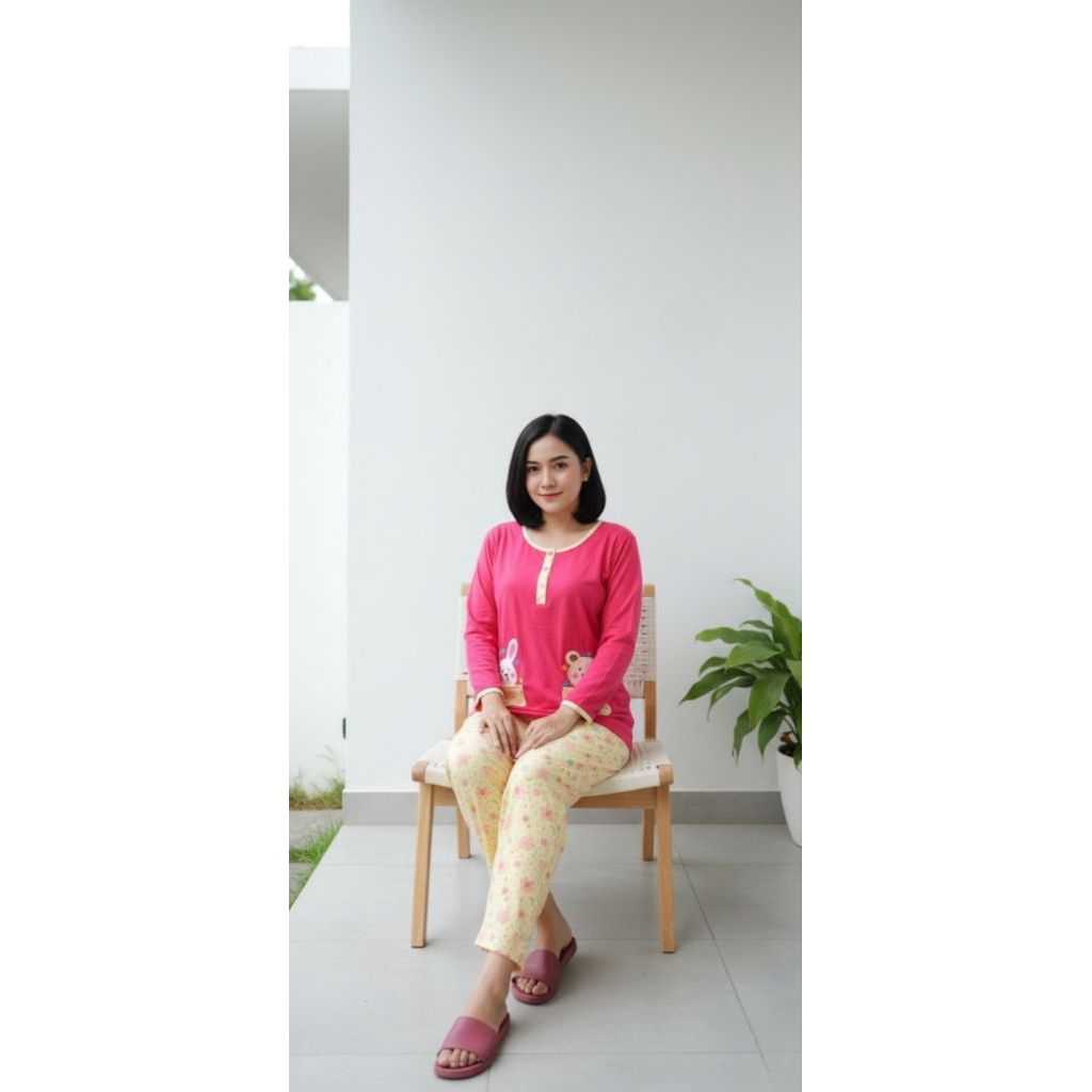 Baju tidur babydoll baju lengan panjang celana panjang merk Forever
