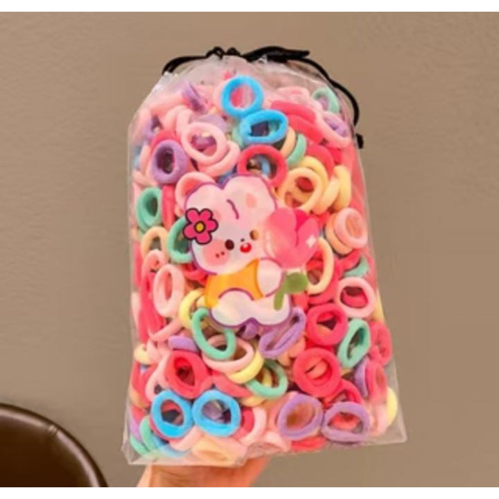 (R26) Ikat Rambut Isi 200 Pcs Kunciran Rambut Anak Tali Rambut Elastis Model Donat Mini Warna Warni