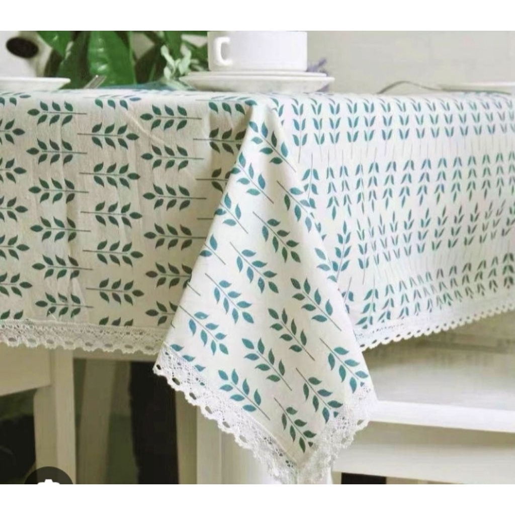 baru taplak meja makan meja tamu motif  katun dengan variasi renda putih