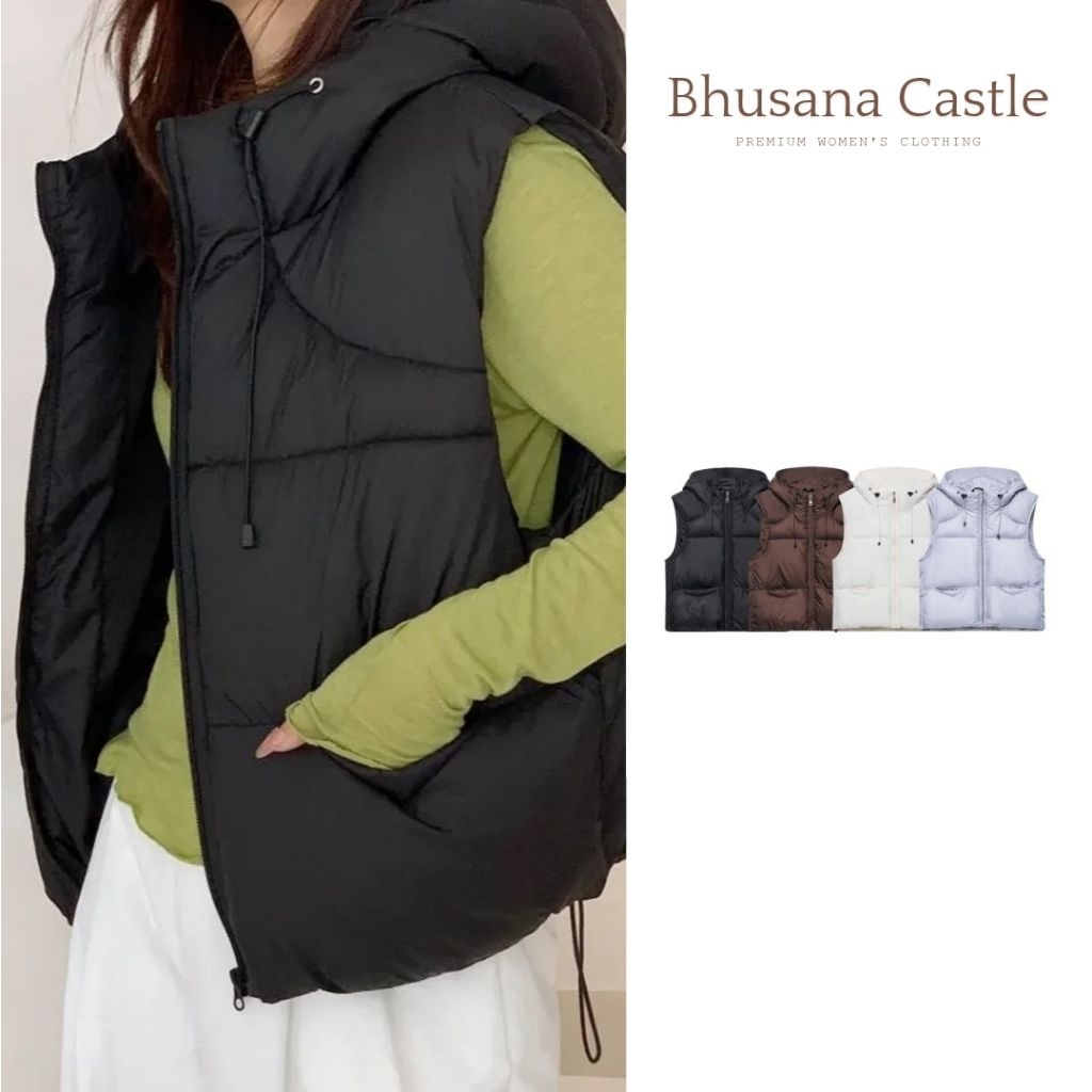 Bhusana Castle 78759 winter puffer vest hoodie jacket / sleeveless jacket / jacket wanita musim ding