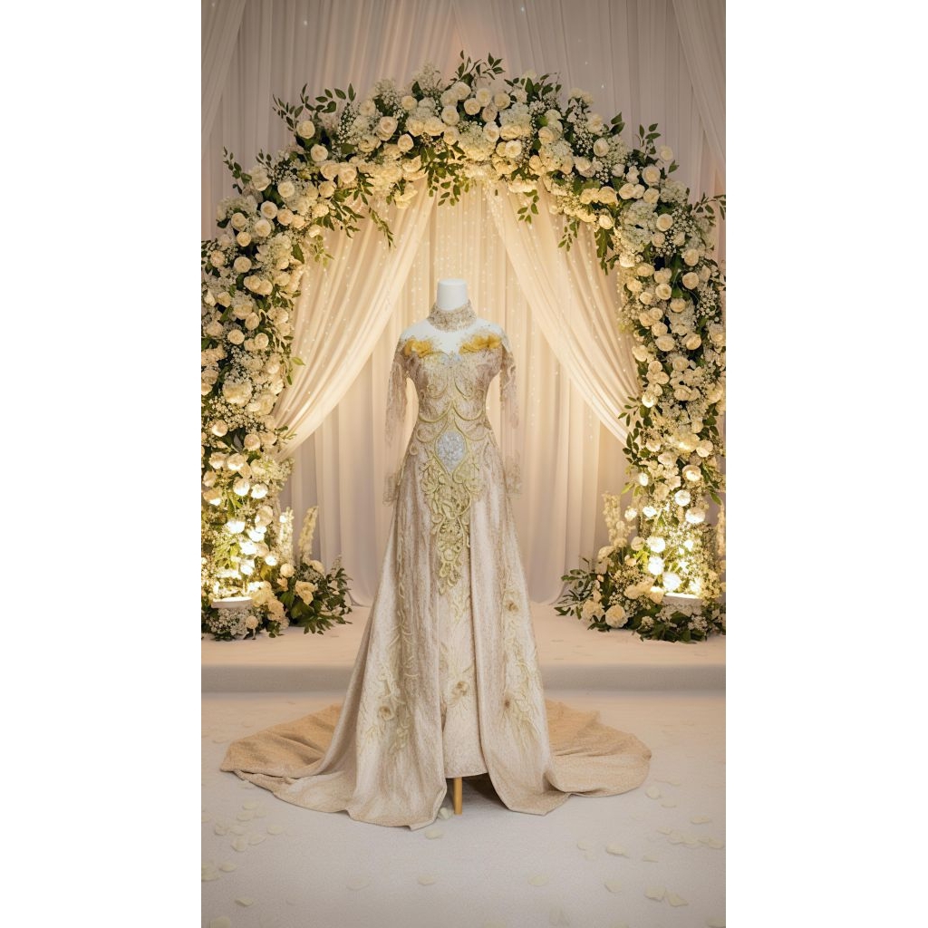 gaun pengantin ekor mocca Ld 90 preloved