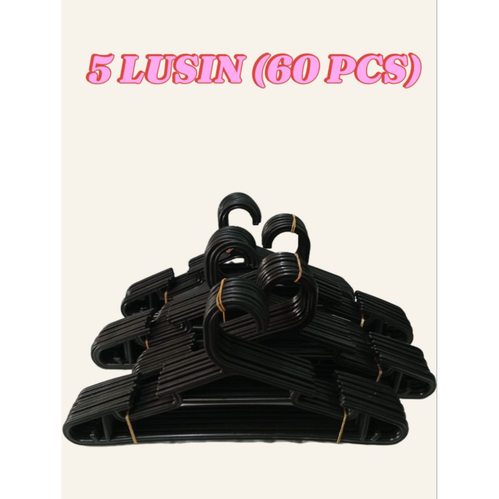 5 LUSIN/60 PCS HANGER PLASTIK HITAM KUAT DAN TEBAL
