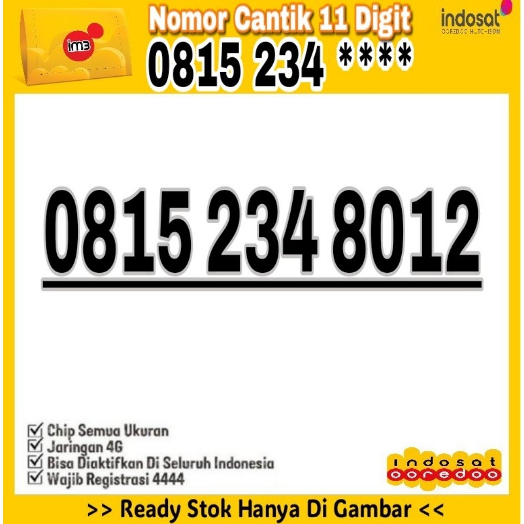 NOMOR CANTIK INDOSAT IM3 OOREDOO 4G 11 DIGIT O815 234 8012