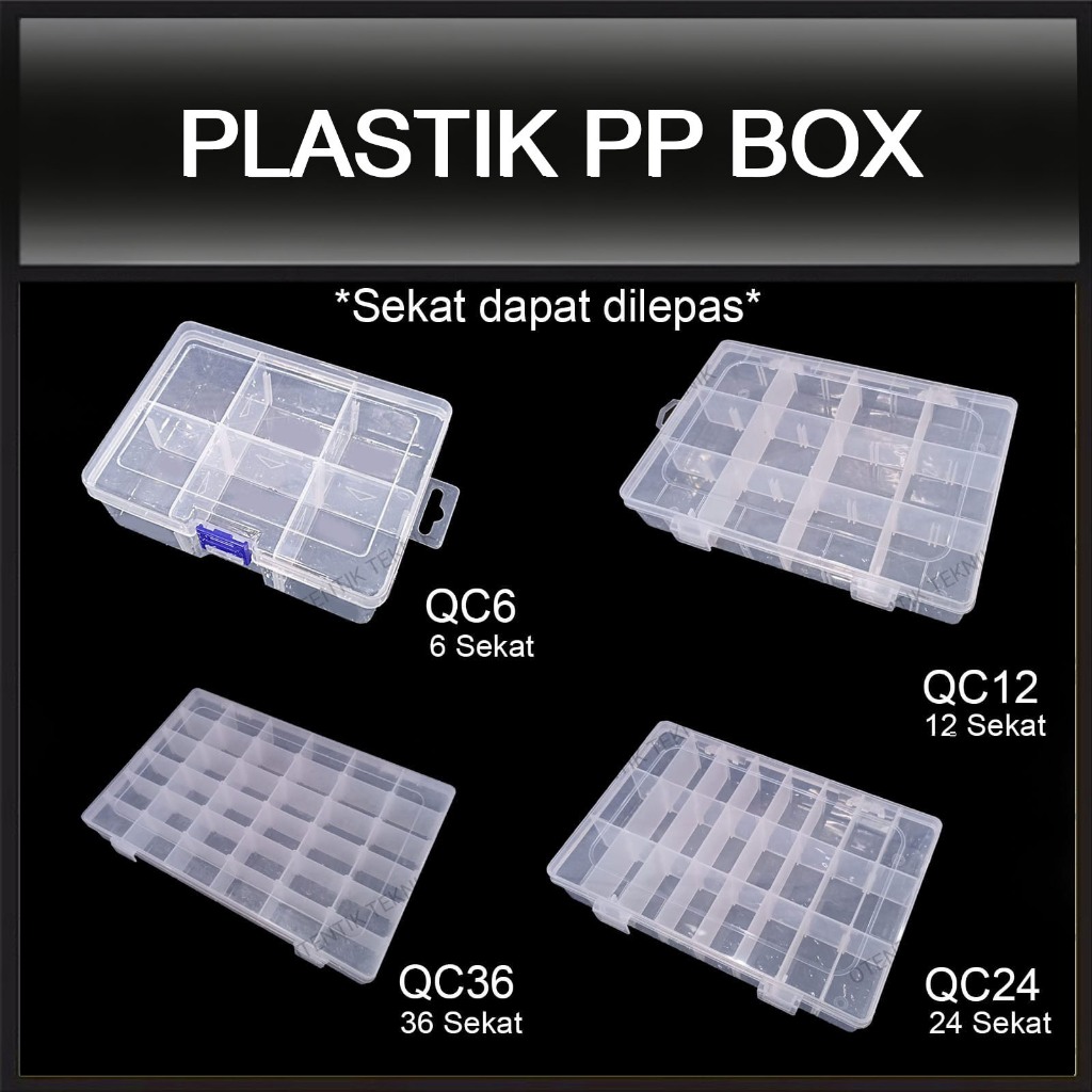 KOTAK PLASTIK PP BOX - KOTAK PENYIMPANAN BARANG - PLASTIC STORAGE BOX CONTAINER 6 SEKAT - 12 SEKAT -