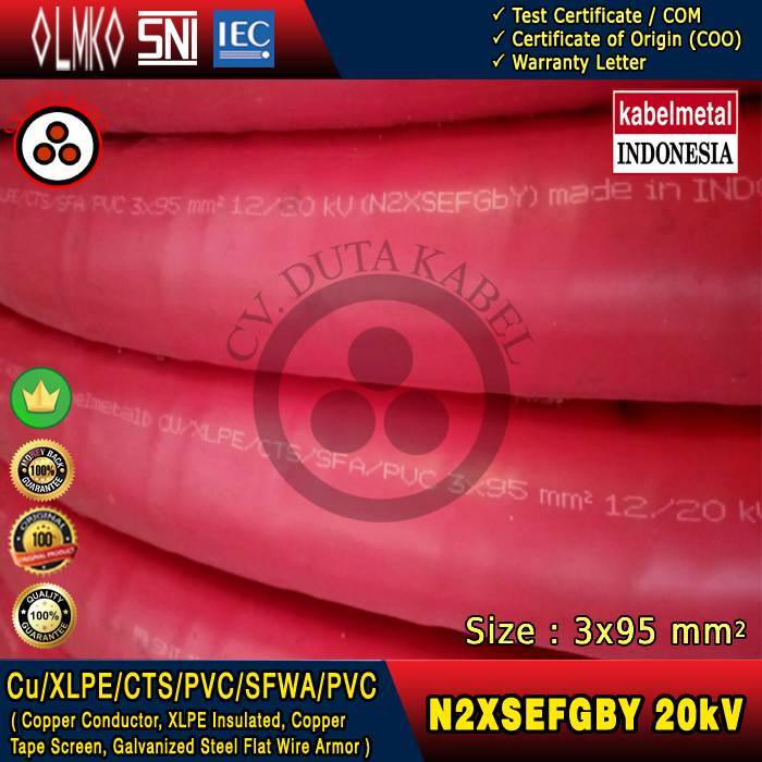 Kabel N2XSEFGBY 3x95 mm2 12/20 (24) kV - Merk Kabelmetal Indonesia (KMI)