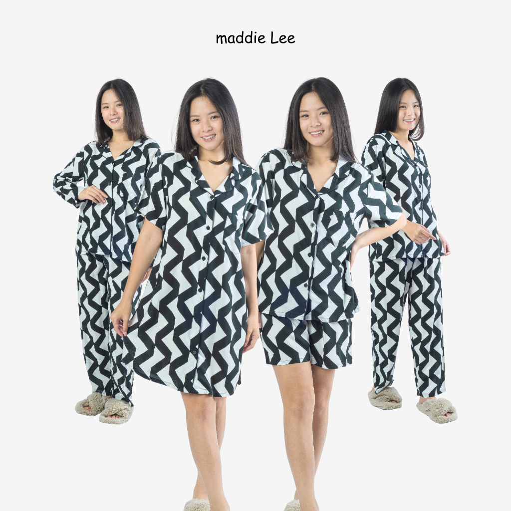 Maddie Lee Piyama Wanita Dewasa Sevin Black and White Line Z