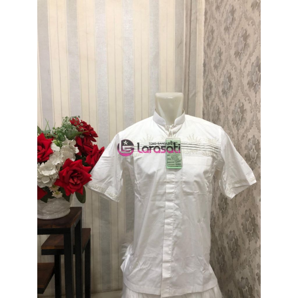 baju Koko Merk Al-MIA PLATINUM lengan pendek putih kekinian