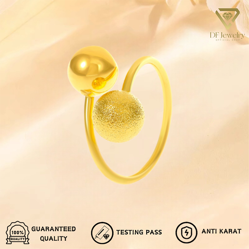 Cincin Emas Bertekstur Halus dengan Manik Emas  Cincin Sederhana Berkualitas Tinggi untuk Wanita