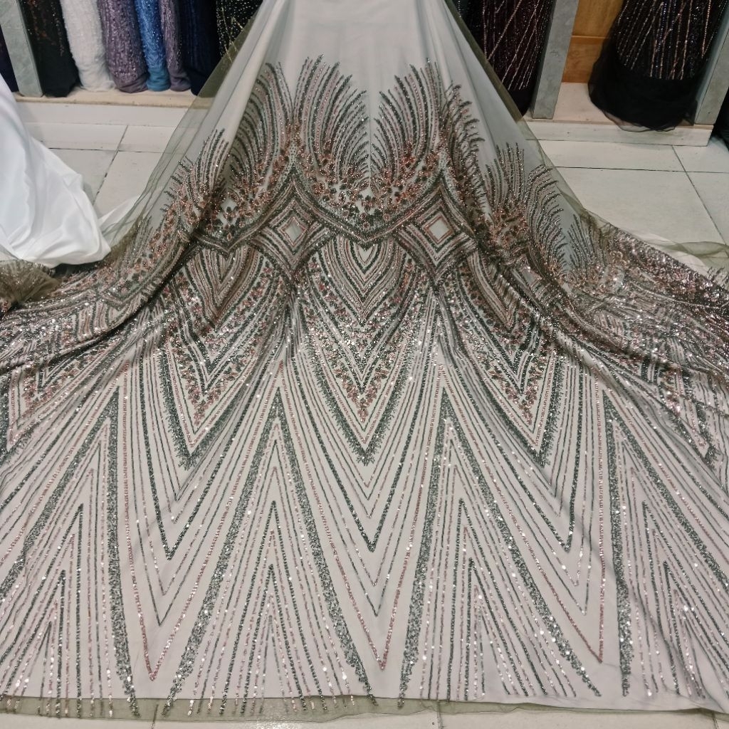 bahan kain tile Korea Swarovski original terbaru/kain tile Korea full Payet Swarovski antik