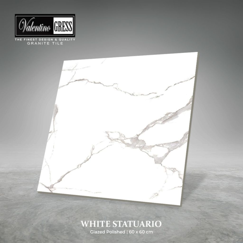 GRANITE LANTAI 60x60 WHITE STATUARIO / GLOSSY / VALENTINO GRESS / KW 1