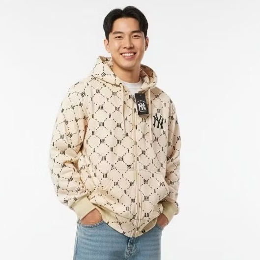 Jaket Hoodie Zipper MLB Fullprint Cream Fulltag & Label