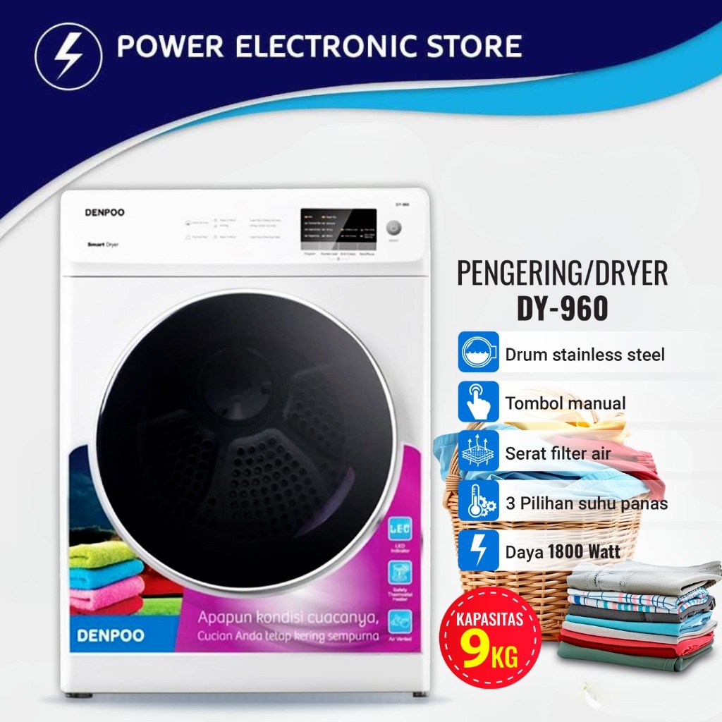 Mesin Pengering Pakaian Denpoo Kapasitas 9 Kg Laundry Mesin Dryer DY 960