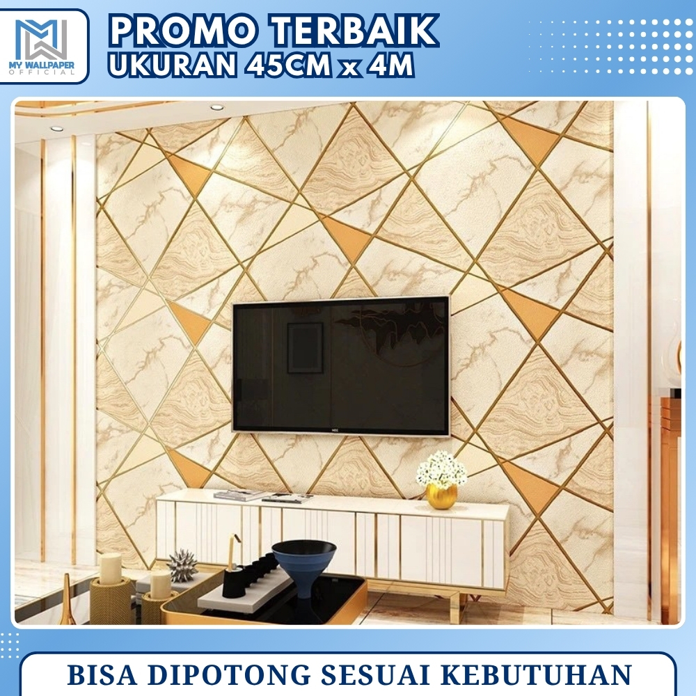 [Bisa COD] Wallpaper Dinding Ruang Tamu Mewah Elegan Dinding Wallpaper Kamar Motif Keramik