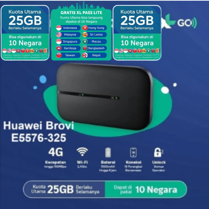 Modem Wifi Huawei Brovi E5576 XL GO Free XL 25GB Unlock Semua Opertor 4G
