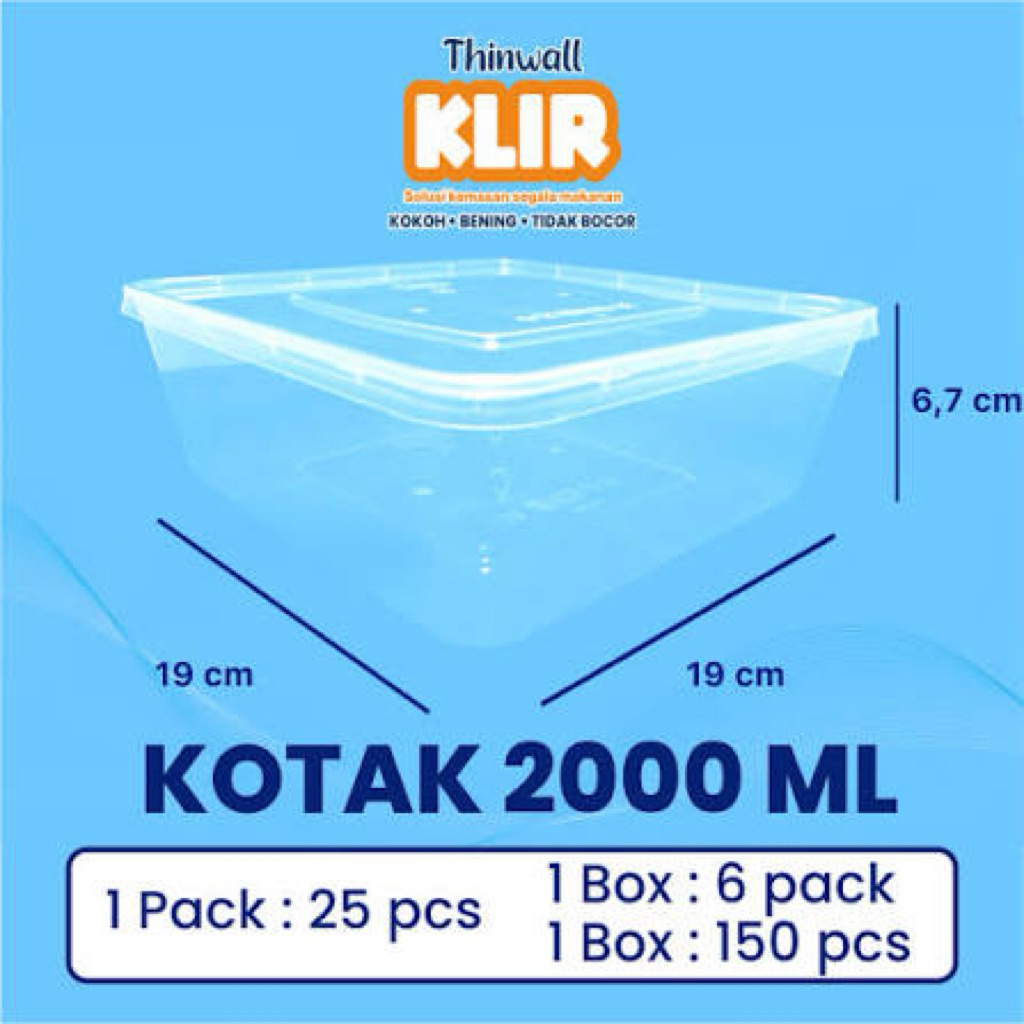 Thinwall Klir Kotak 2000ml/Thinwall Square 2000ml/Kotak Makan isi 25pcs