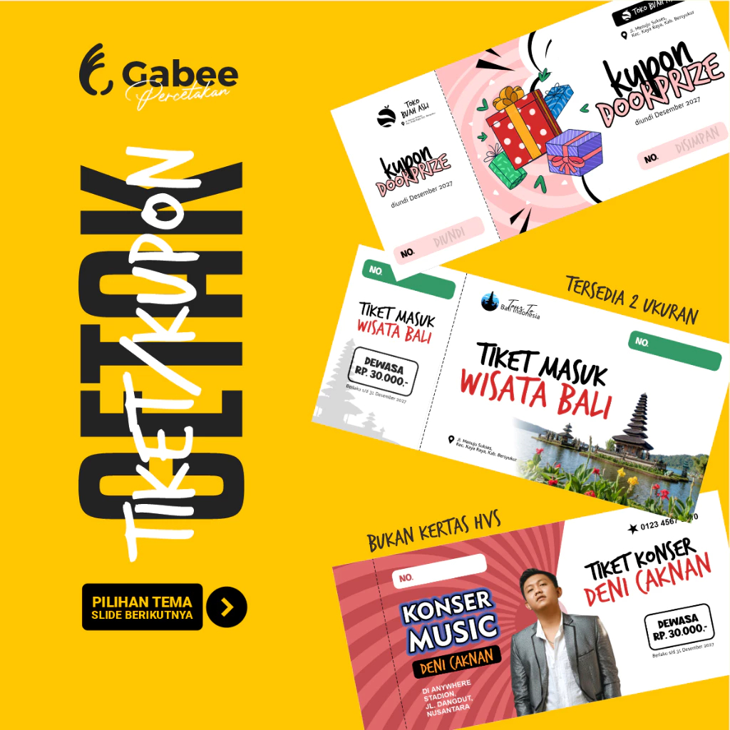 KUPON UNDIAN BAHAN ART PAPER / BUFALO /BAHAN TEBAL / TIKET MASUK MENGKILAP GLOSSY MATE