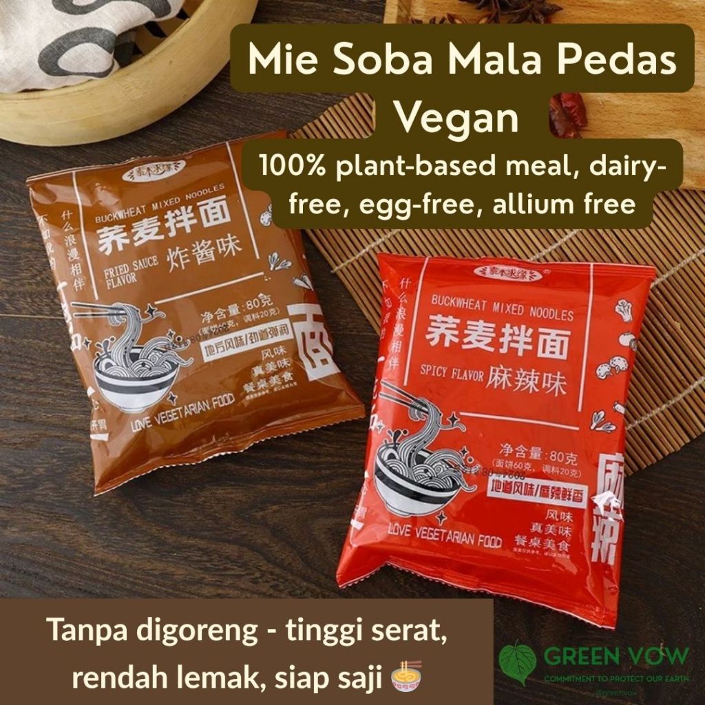 Mie Soba Mala Pedas Vegan – Mie Vegan Sehat Tanpa Goreng | Vegan Instant Noodles