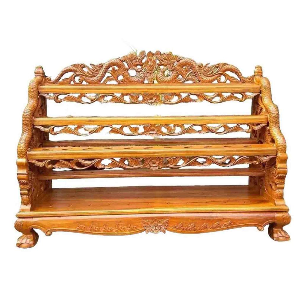 Jagrak Keris Isi 33 Kayu Jati Politur Coklat Antik Premium