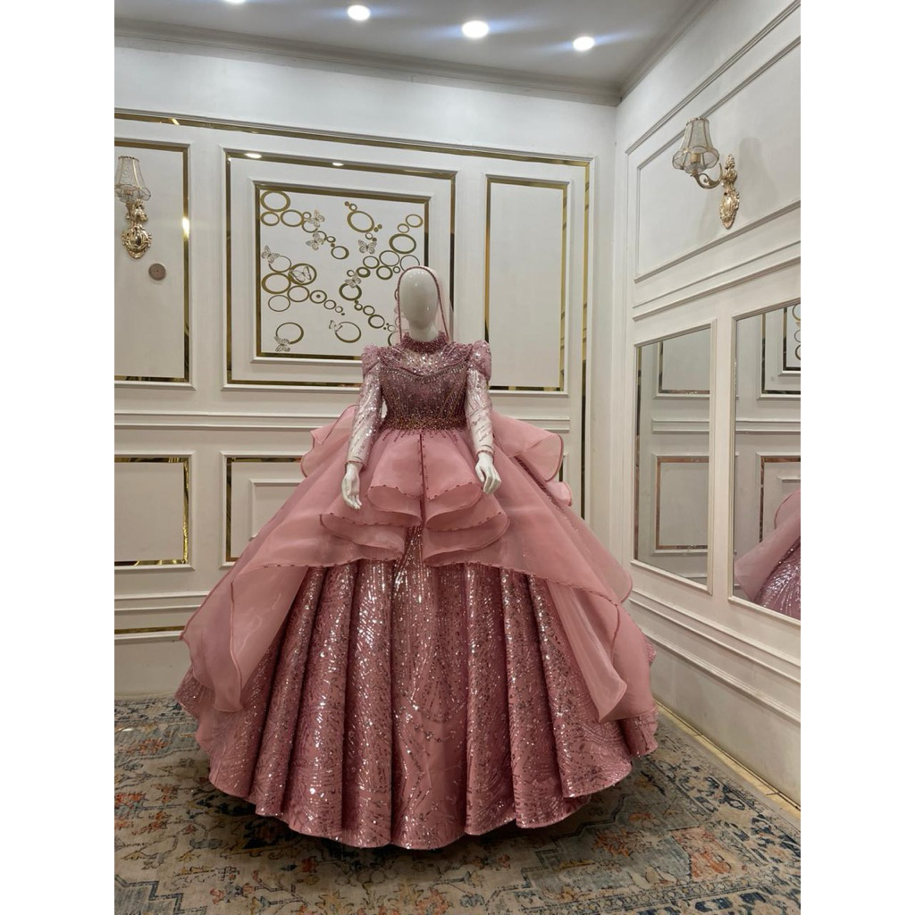 GAUN PENGANTIN BARBIE PAPRIKA EKOR / BAJU WEDDING MEWAH / BAJU PRAWEDDING PENGANTIN / GAUN MUSLIMAH