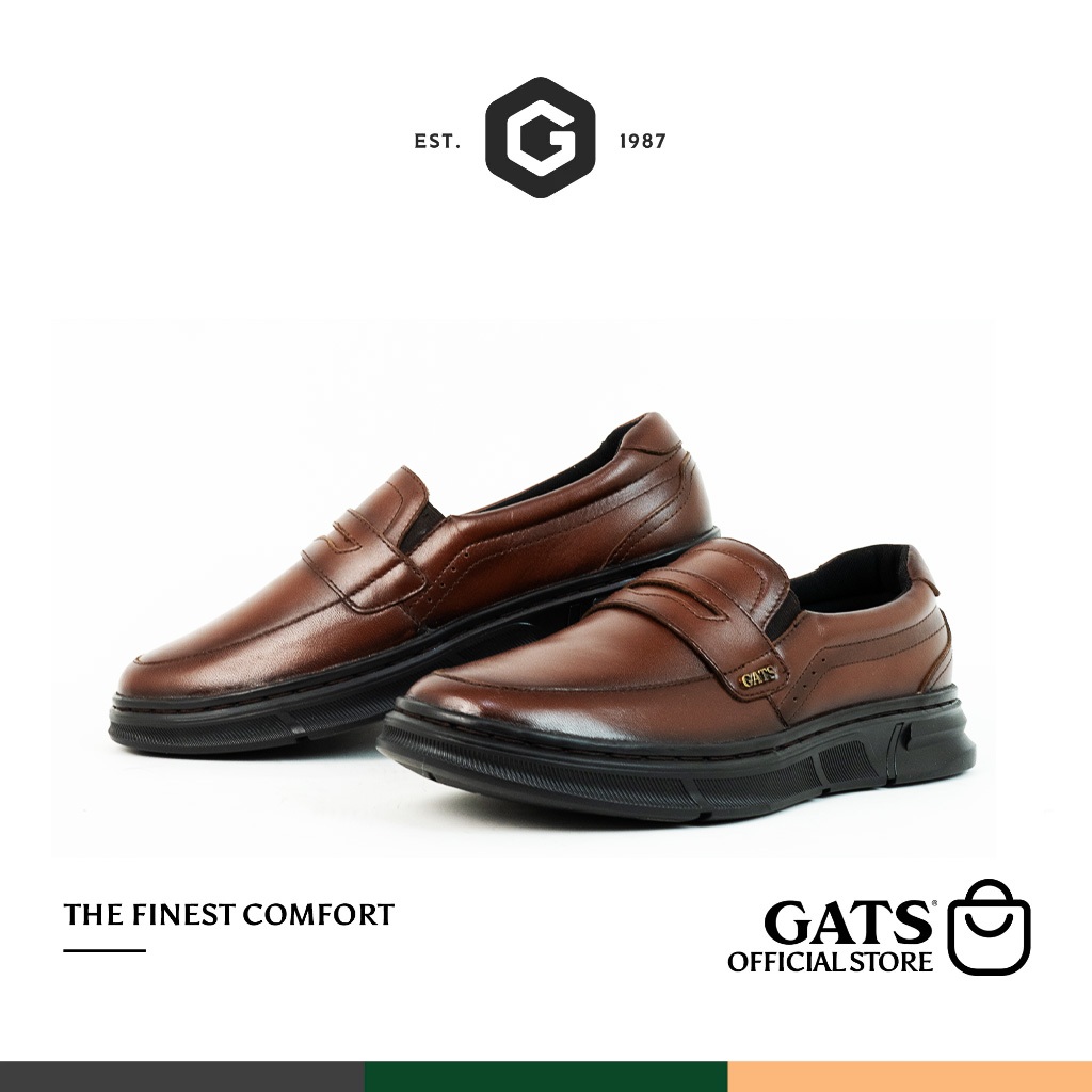 GATS - PX 6903 - Sepatu Kulit Slip On Sneakers Formal Coklat Casual Pria
